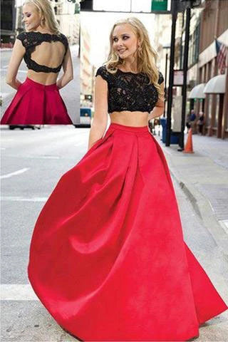 Musebridals.com offer Charming Red And Black Two Pieces Lace Floor-length Prom Dresses Evening Dresses,MP486