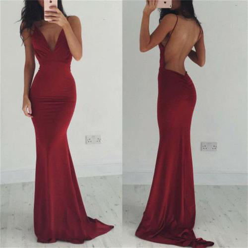 Red Prom Dresses Backless Spaghetti Straps Mermaid Party Dresses Long,MP498 | musebridals.com