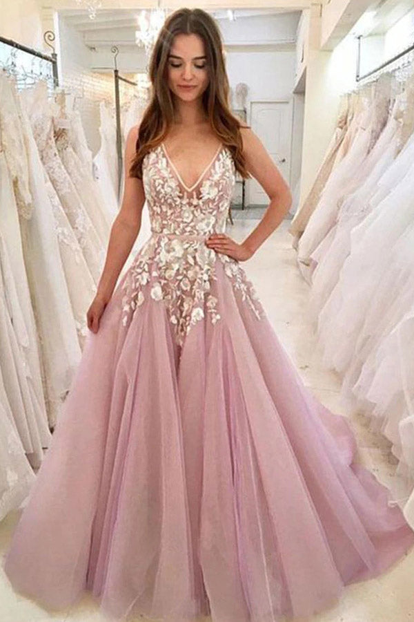 Gorgeous Ball Gown V-neck Pink Tulle Lace Wedding Dresses, Gown Dresses,MP509