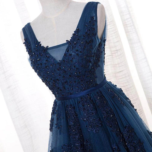 Tulle A-line V-neck Floor-length Prom/Evening Dress With Appliques,MP5 ...