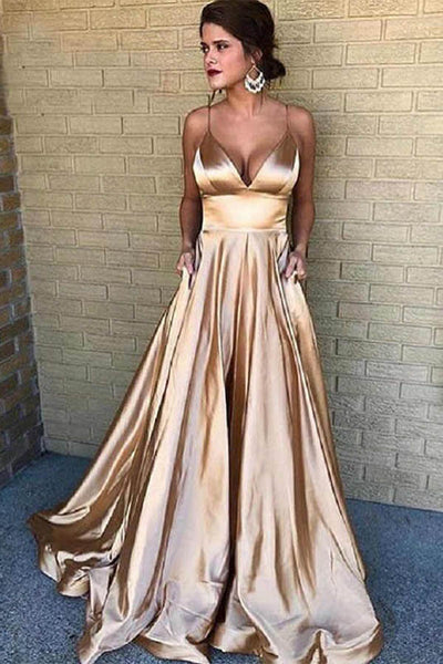 Cheap Prom Dresses Spaghetti Straps Long Evening Gowns With Pockets,MP535