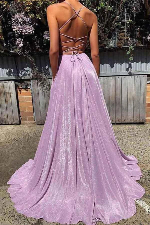 Backless Prom Dresses Spaghetti Straps A-line Sparkly Fashion Evening Dress,MP576 | musebridals.com