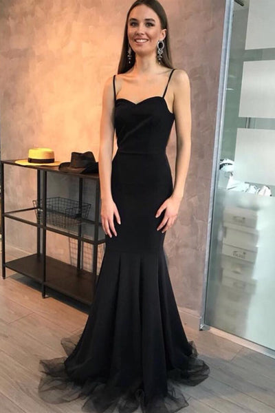 Simple Mermaid Sweetheart Spaghetti Straps Black Long Prom Dresses,Evening Dresses,MP605