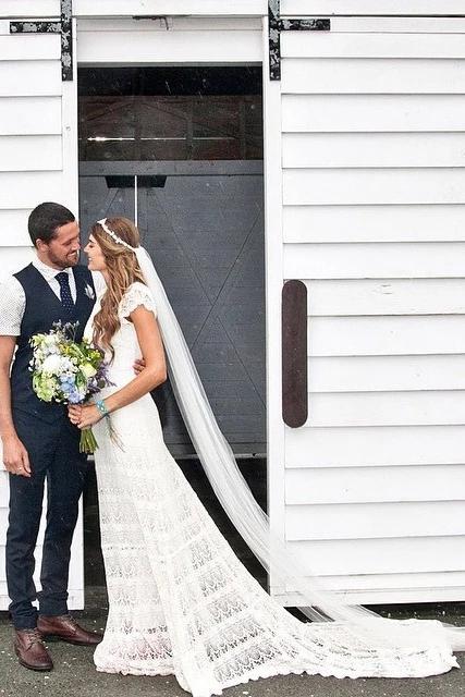 Lace Boho Mermaid Backless Cap Sleeve Bohemian Wedding Dresses ,MW265 Musebridals Lace Boho Mermaid Backless Cap Sleeve Bohemian Wedding Dresses ,MW265 Musebridals