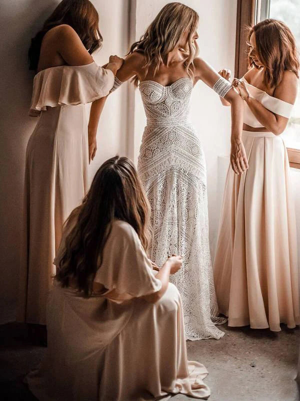 Sweetheart Neck Lace Beach Ivory Rustic Boho Wedding Dresses,MW267 Musebridals Sweetheart Neck Lace Beach Ivory Rustic Boho Wedding Dresses,MW267 Musebridals