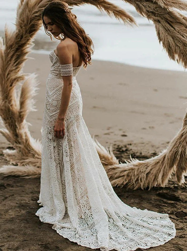 Sweetheart Neck Lace Beach Ivory Rustic Boho Wedding Dresses,MW267 Musebridals Sweetheart Neck Lace Beach Ivory Rustic Boho Wedding Dresses,MW267 Musebridals