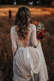  Lace Polka Dot Boho with Sleeves Bohemian Wedding Dress,MW274