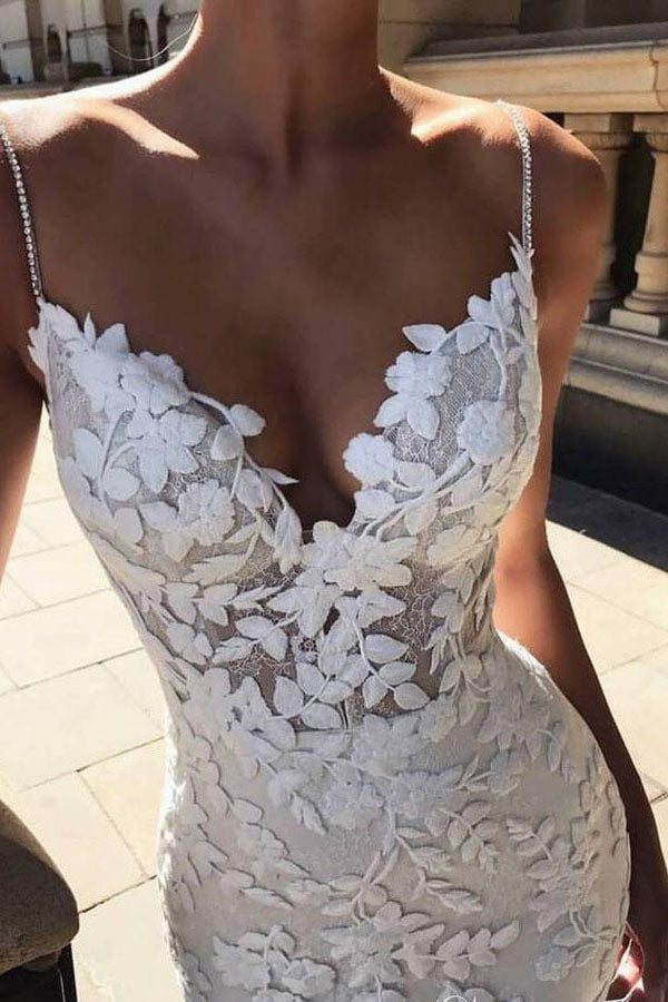 Musebridals.com offer Spaghetti Strap Vintage Mermaid Lace Appliques Wedding Dress,MW288