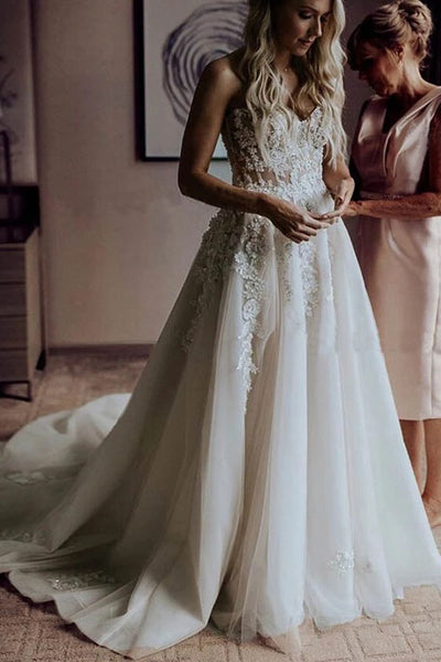 slim fit dress slacks Fit&Flare Long Train Wedding Dress V-neckline – loveangeldress