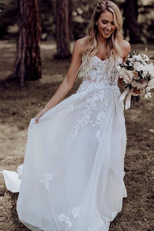 Musebridals.com offer A-Line Sweetheart Sweep Train Wedding Dress with Appliques Beading, MW309