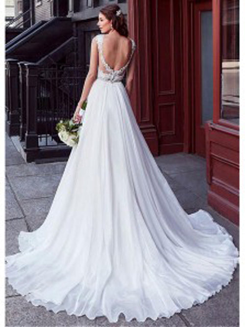 Charming A-Line Tulle Embroidery Appliques V-neck Bohemain Wedding Dress