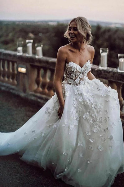 Sweetheart Neck Tulle A-line Wedding Dresses Appliqued Wedding Gowns,MW322 Musebridals Sweetheart Neck Tulle A-line Wedding Dresses Appliqued Wedding Gowns,MW322 Musebridals
