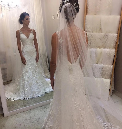 Musebridals.com offer Cheap V-neck Backless Lace Mermaid Wedding Dresses,Cheap Bridal Dresses,MW331
