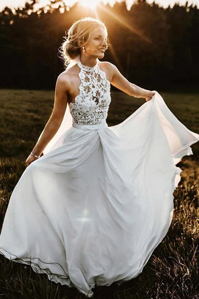 Rustic A-line V-neck Side Slit Lace Beach Wedding Dresses, Bridal Gown,  MW645
