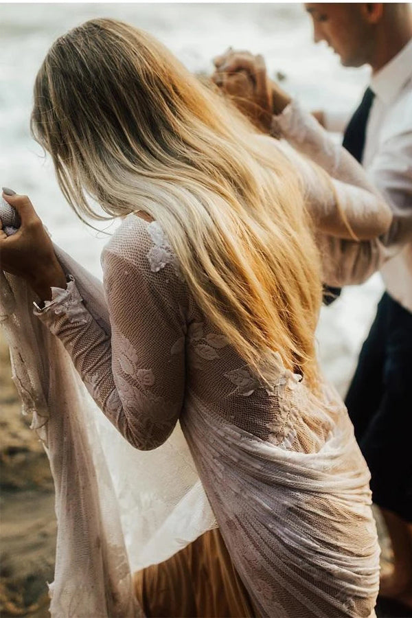 Wonderful Backless A-line Long Sleeves Wedding Dress Boho Bridal Gowns Musebridals Wonderful Backless A-line Long Sleeves Wedding Dress Boho Bridal Gowns Musebridals