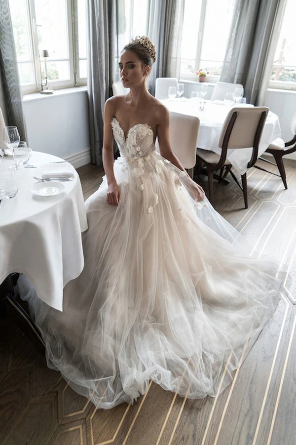 Beautiful Wedding Dresses A-line Scoop Hand-Made Flower Beading Bridal – Musebridals