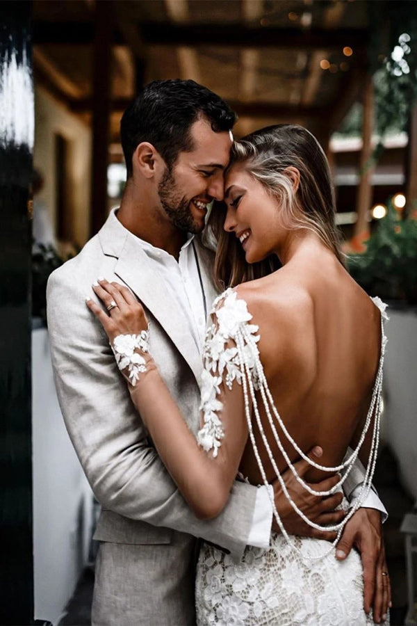 bateau neckline mermaid wedding dress Sparkly Romantic Lace Mermaid Bateau Long Sleeves Wedding Dresses, MW544