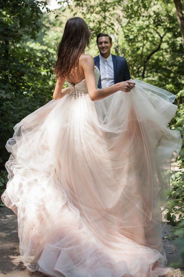 Simple Tulle Ball Gown A-line Wedding Dresses V-neck Bridal Dress,MW491