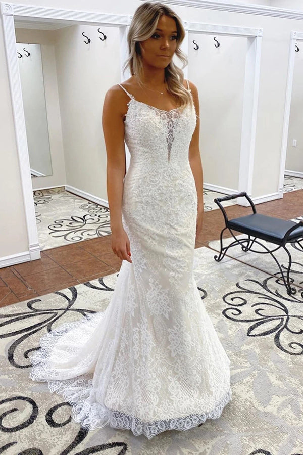 Trumpet Mermaid Spaghetti Straps Lace Backless Wedding Dress Trumpet Mermaid Spaghetti Straps Lace Backless Wedding Dress