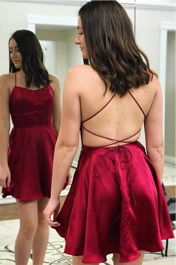 Mini Backless Satin Short Homecoming Dresses, Short Party Dress, MH520 Mini Backless Satin Short Homecoming Dresses, Short Party Dress, MH520