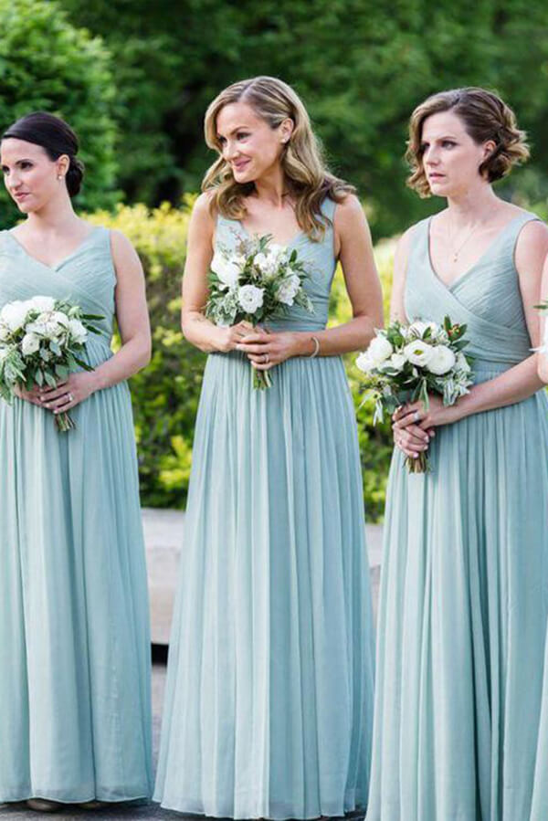 Mint Green A-line V-neck Chiffon Floor Length Bridesmaid Dresses, MBD148 | chiffon bridesmaid dresses | a line bridesmaid dresses | green bridesmaid dresses | www.musebridals.com