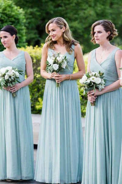 Green A-line V-neck Chiffon Bridesmaid Dresses, MBD148 | Musebridals Green A-line V-neck Chiffon Bridesmaid Dresses, MBD148 | Musebridals
