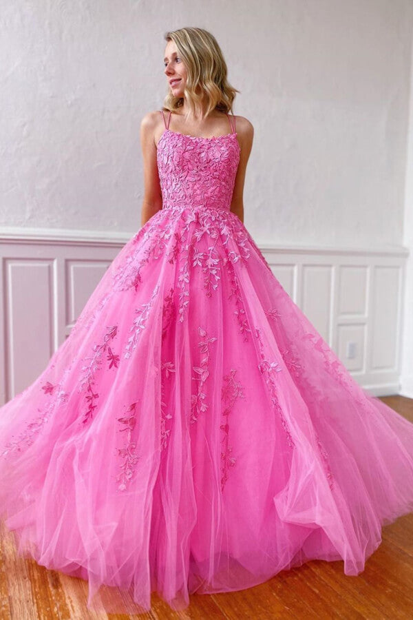 Fluffy Pink Dress Ball Gowns, Tulle Ball Gown Straps