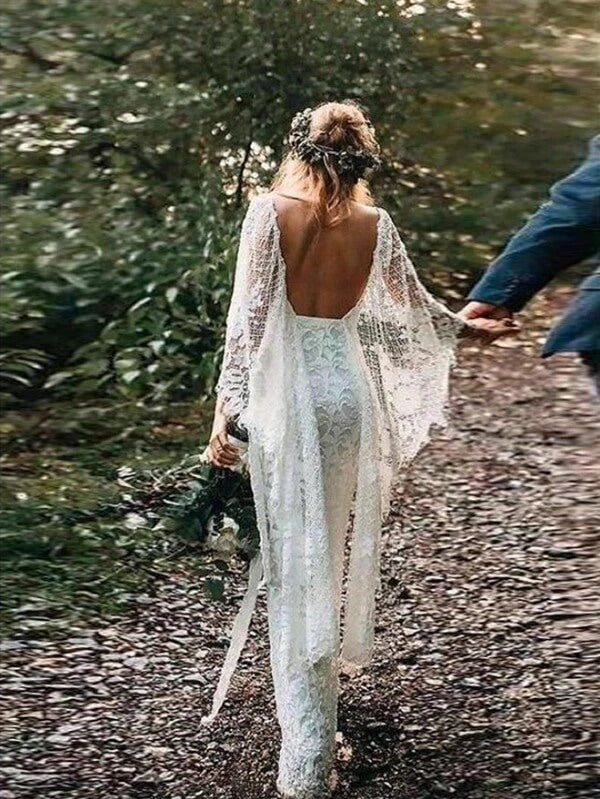 Batwing Sleeve Lace Rustic Wedding Dresses Ivory Sheath Boho Wedding D Musebridals Batwing Sleeve Lace Rustic Wedding Dresses Ivory Sheath Boho Wedding D Musebridals