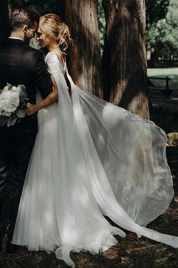 New Arrival Lace Beaded Cap Sleeves Wedding Dress MW596