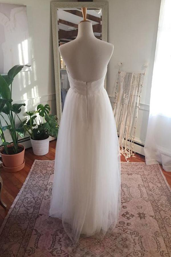 Simple Tulle Floor Length Open Back Sweetheart Strapless Wedding Dresses, MW217|musebridals.com