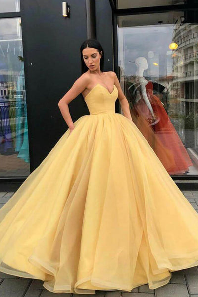 yellow princess dress Organza Princess Ball Gown Sweetheart Prom Dresses MP670