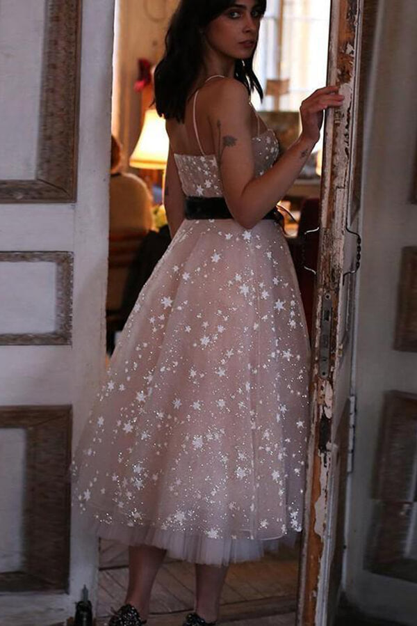 Pearl Pink Spaghetti Straps Homecoming Dresses, MH524 | Musebridals Pearl Pink Spaghetti Straps Homecoming Dresses, MH524 | Musebridals