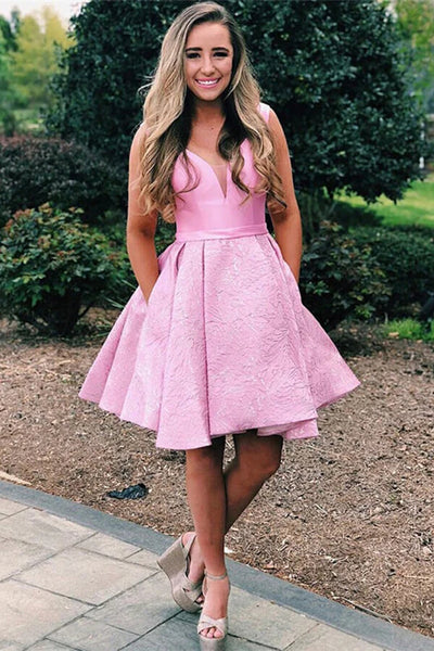 graduation pink dress Satin A-line V-neck Homecoming With Pocket, Dress, MH573 Size Guide for Kids:2y Mens Italian Leather Shoes Old Navy Christmas Dresses Item Descriptions
