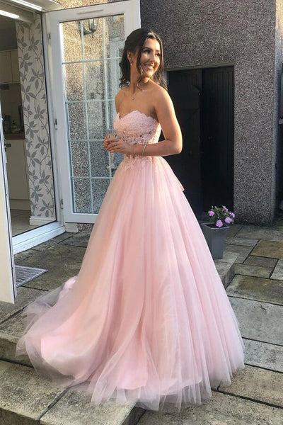 Pink Tulle Lace A-line Sweetheart Prom Dresses, Long Formal Dresses, MP683 Pink Tulle Lace A-line Sweetheart Prom Dresses, Long Formal Dresses, MP683