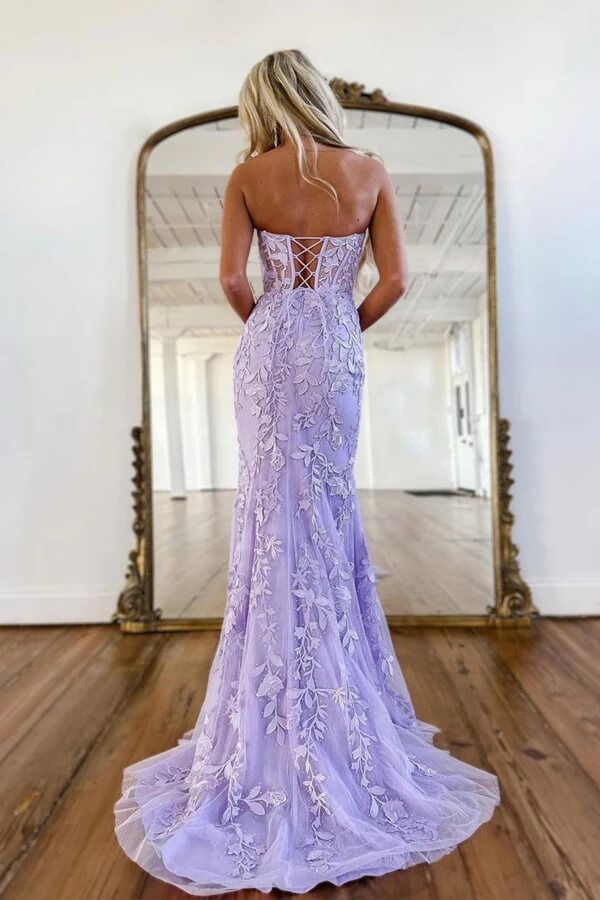  Purple Mermaid Sweetheart Neck Long Prom Dresses With Lace Appliques, MP752 | cheap prom dresses | purple prom dresses | lace prom dresses | musebridals.com