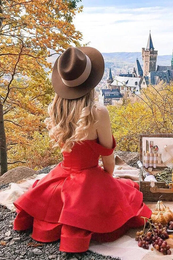 Red Satin A-line Sweetheart Homecoming Dresses MH555