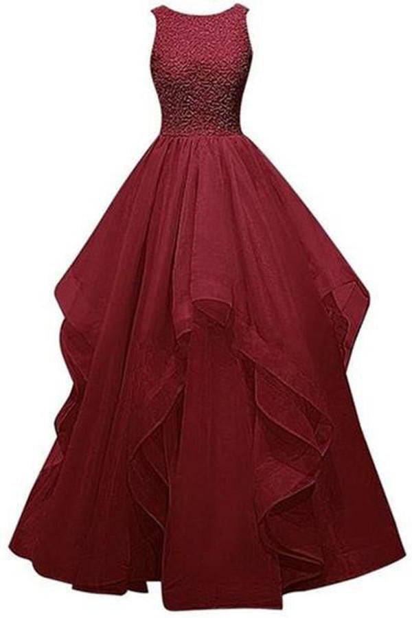 Burgundy Charming Beaded A-Line Long Prom Dresses, Fashion Evening Dress, MP163