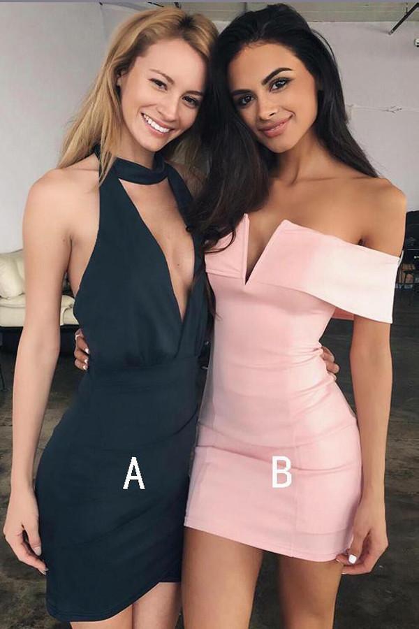 Simple Cute Tight Pink V Neck Homecoming Dresses Party Dresses online, MH415