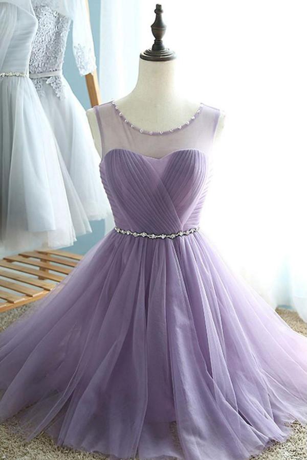 Simple Sheer A-line Sweetheart Lace Up Pleats Homecoming Dresses, MH350