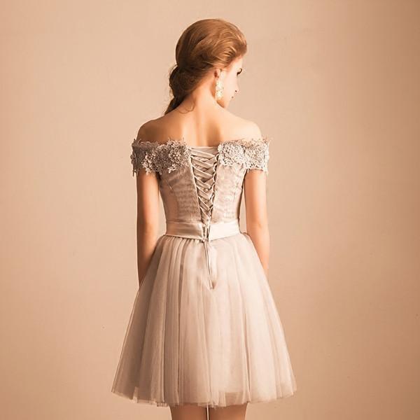 Off The Shoulder Tulle Short Prom Dress, Appliques Scoop Homecoming Dresses, MH267|musebridals.com
