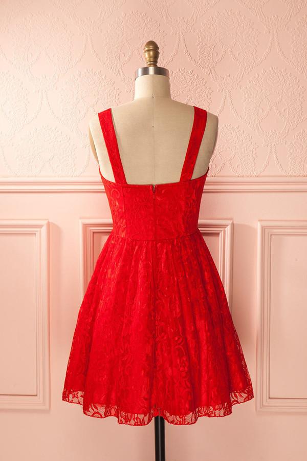 Red Simple Mid Back Sweetheart Homecoming Dress With Appliques, MH422