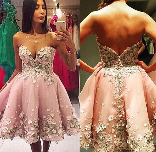 Pink A Line Appliques Sweetheart Strapless Homecoming Dresses, Short Prom Dress, MH275