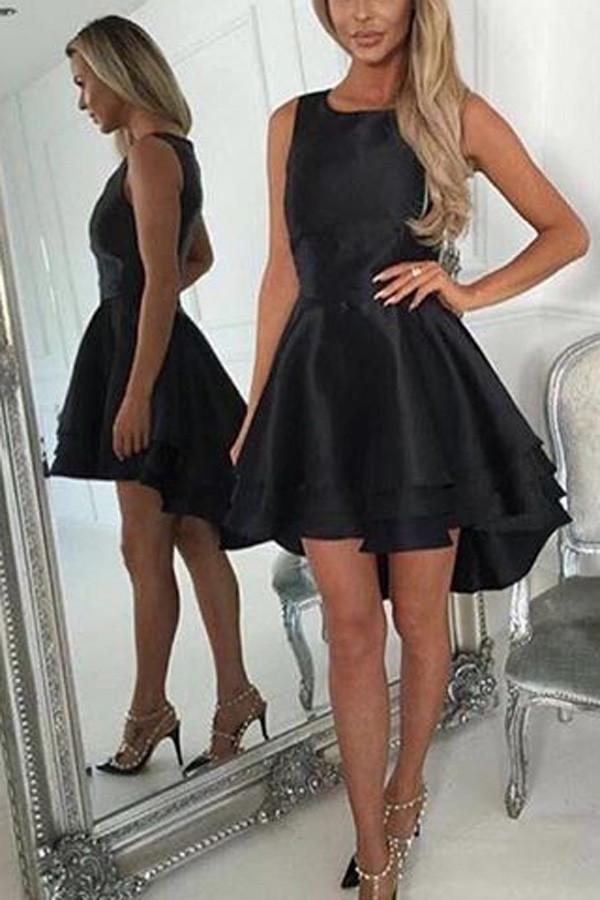 Black High Low Short Prom Dress, Sleeveless Cheap Homecoming Dress, Party Dress MH116
