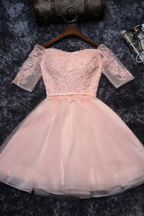 Cute Tulle A line Lace Homecoming Dresses Short Prom Dress on Line, MH182