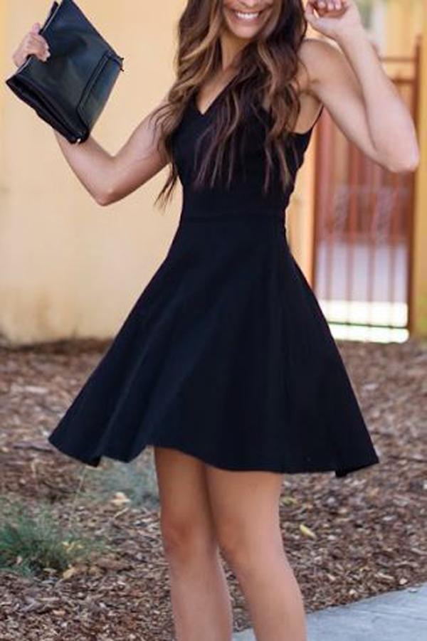 Black Simple A-line Homecoming Dress, Sweet 16 Dress, Short Prom Dresses, MH115