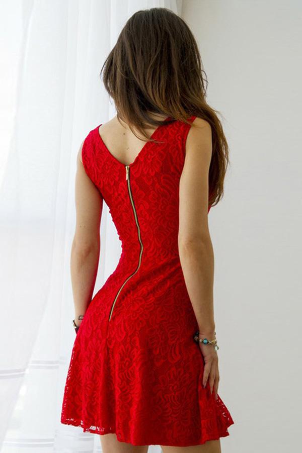 Red Square Neck V Back Lace Up Homecoming Dress with Appliques, MH306|musebridals.com