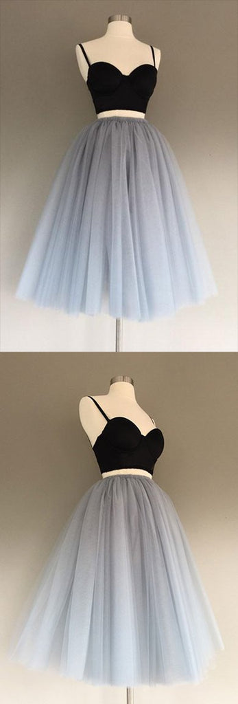 two piece graduation dresses Charming Gray Tulle A-Line Two Piece Homecoming Dress, Graduation Dress, MH218 – Musebridals