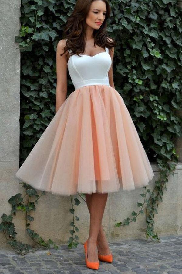 Pink Tulle Knee Length Homecoming Dress, Sweet 16 Dresses For Teens, MH237
