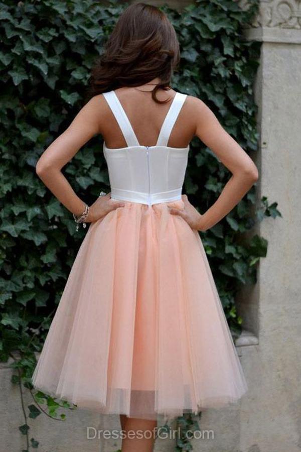 Pink Tulle Knee Length Homecoming Dress, Sweet 16 Dresses For Teens, MH237|musebridals.com