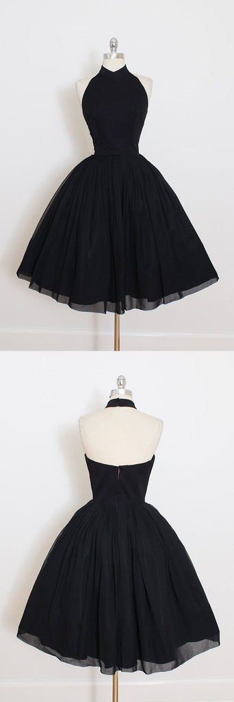 A Line Open Back Black Halter Short Sleeve Homecoming Dress, Short Prom Dress, MH123 Musebridals A Line Open Back Black Halter Short Sleeve Homecoming Dress, Short Prom Dress, MH123 Musebridals